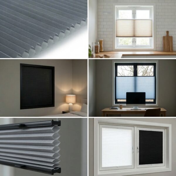 Plissegardin BASIC med grepbetjening i topp og bunn dobbel duk inspirasjon4