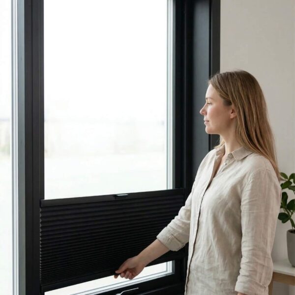 Plissegardin BASIC med grepbetjening i topp og bunn dobbel duk3